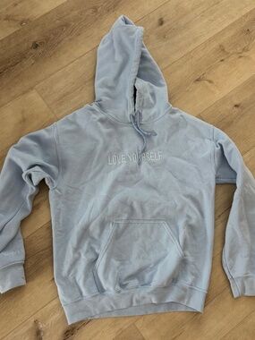 Yours truly small hoodie light blue small “love yourself”